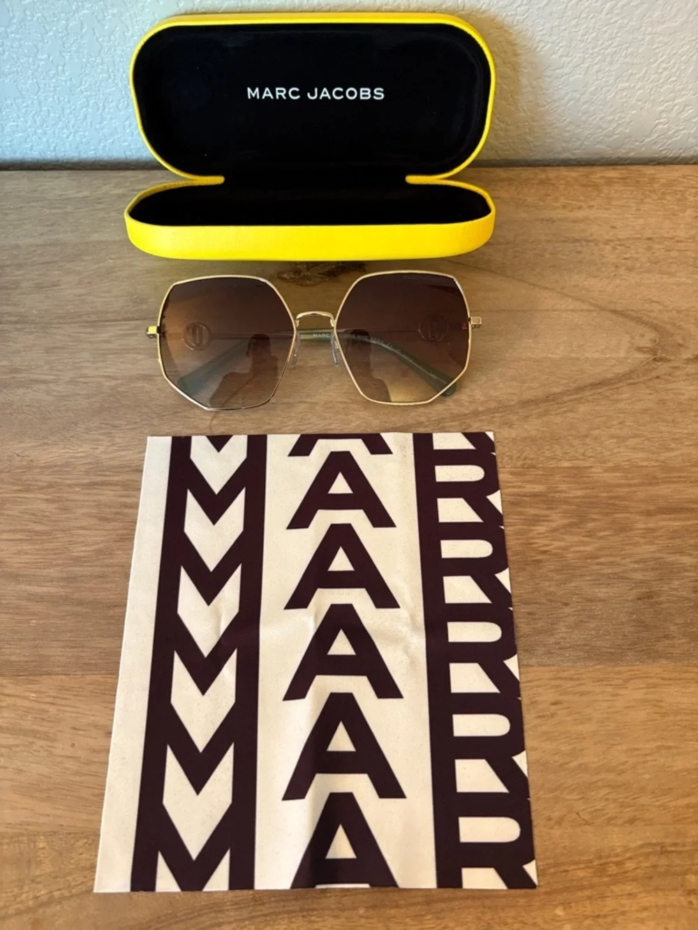 Marc Jacobs Gold Hexagonal Sunglasses with Brown Gradient Lenses